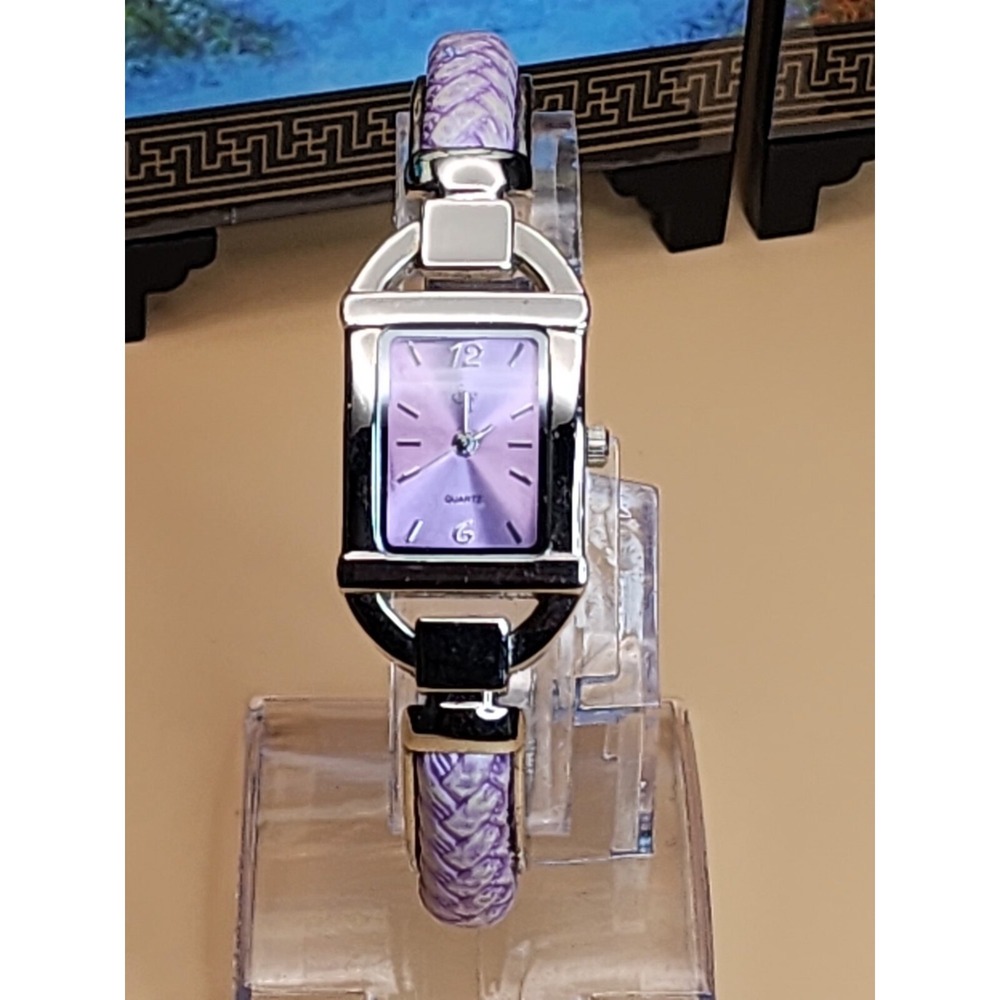 SF Super Fibre By SONATA Purple Braided Cuff Watch Silver Tone FREE $HIPPING!!